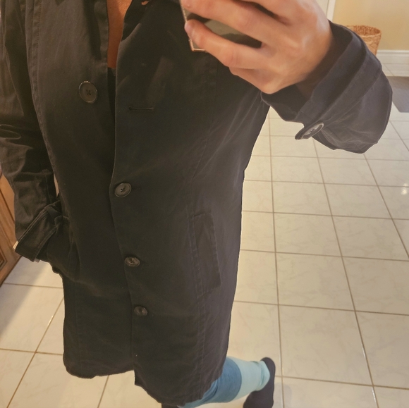 OBT Womens Large Black Old Navy Trench Coat - Picture 5 of 13